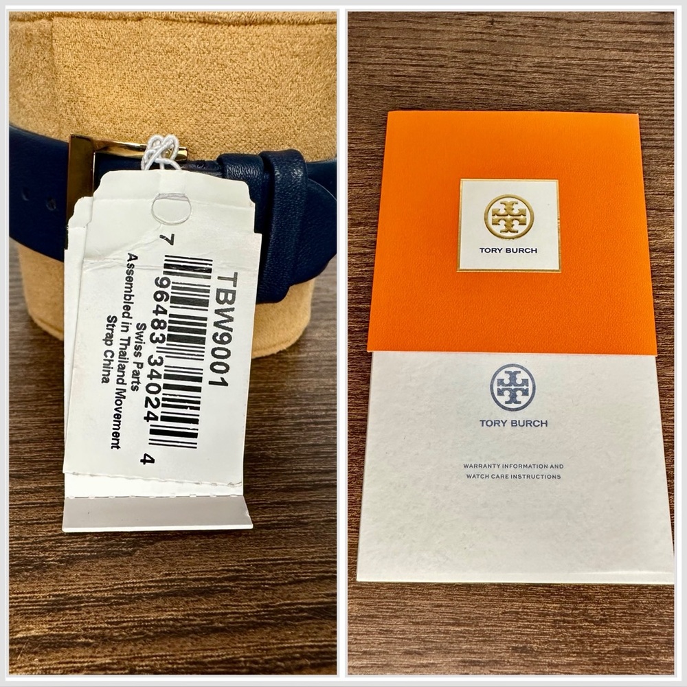 New Tory Burch Women's Classic T Navy Leather Strap Watch 36mm - Picture 10 of 12